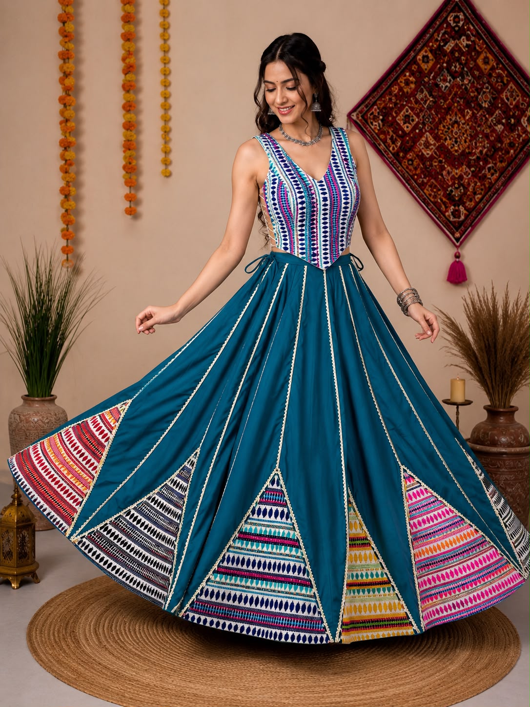 Roman Silk Fabric Skirt With Handloom Work Pyramid - Image 4