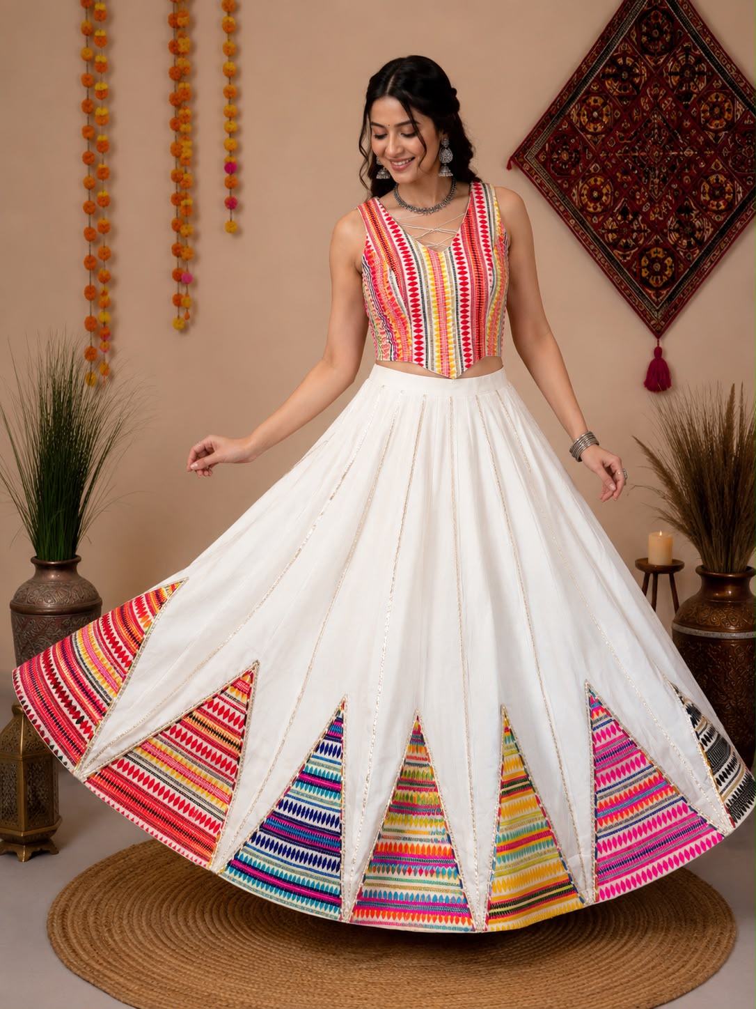 Roman Silk Fabric Skirt With Handloom Work Pyramid - Image 5