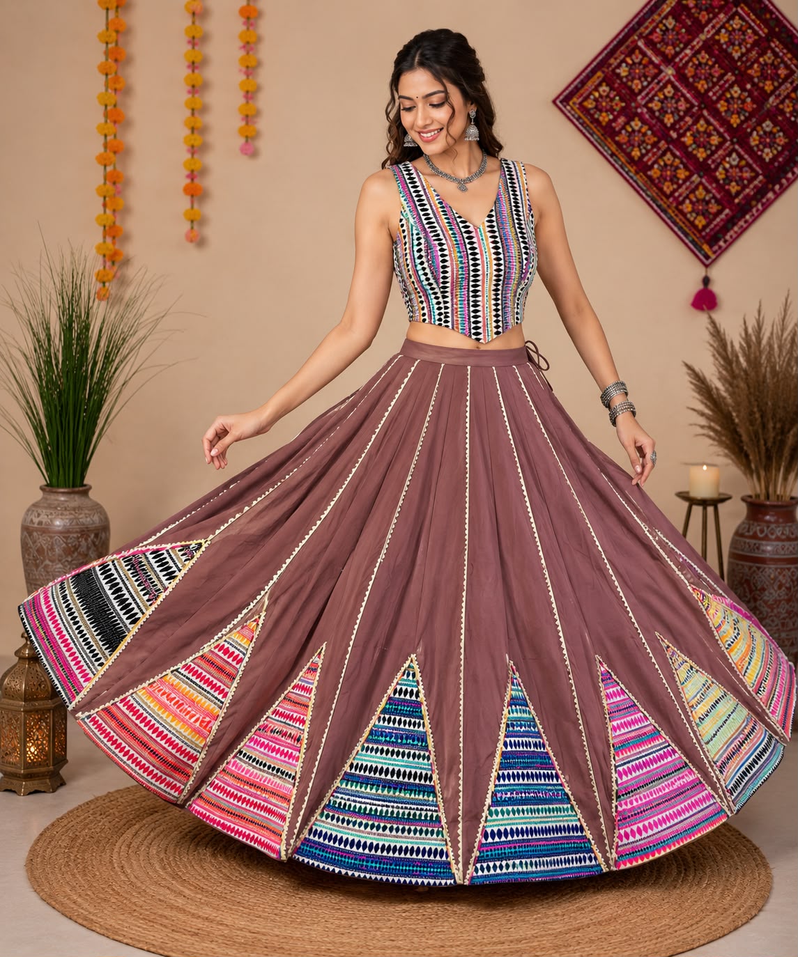 Roman Silk Fabric Skirt With Handloom Work Pyramid - Image 3