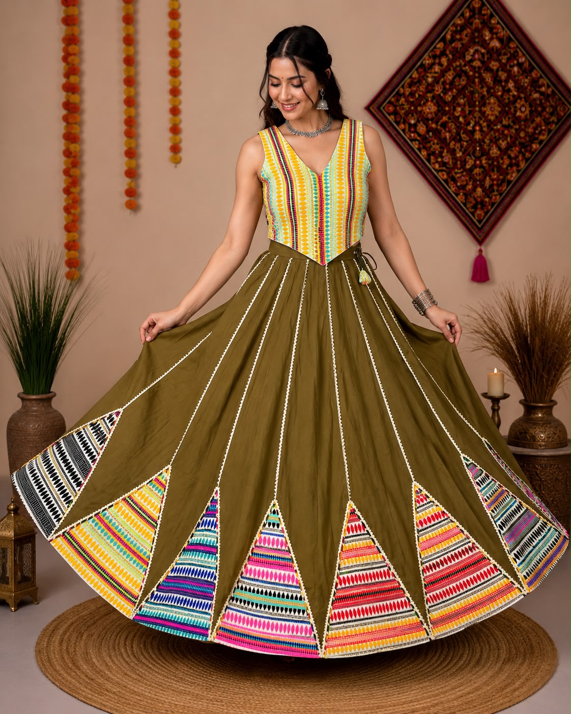 Roman Silk Fabric Skirt With Handloom Work Pyramid - Image 7