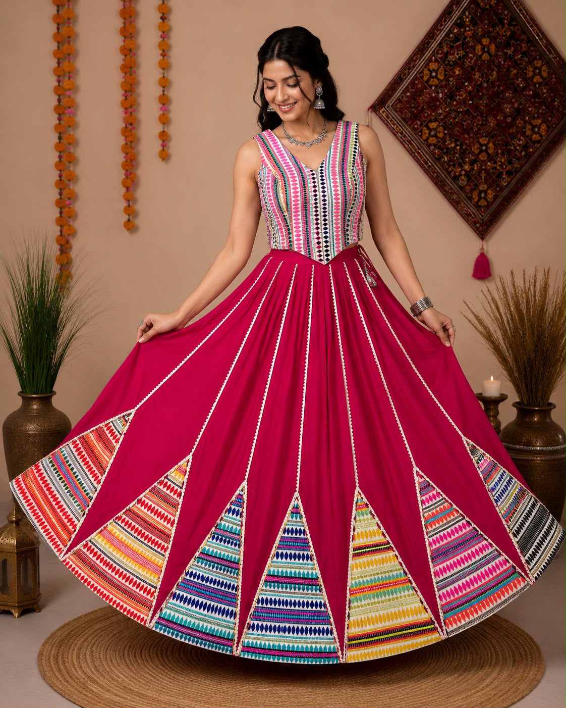 Roman Silk Fabric Skirt With Handloom Work Pyramid - Image 8