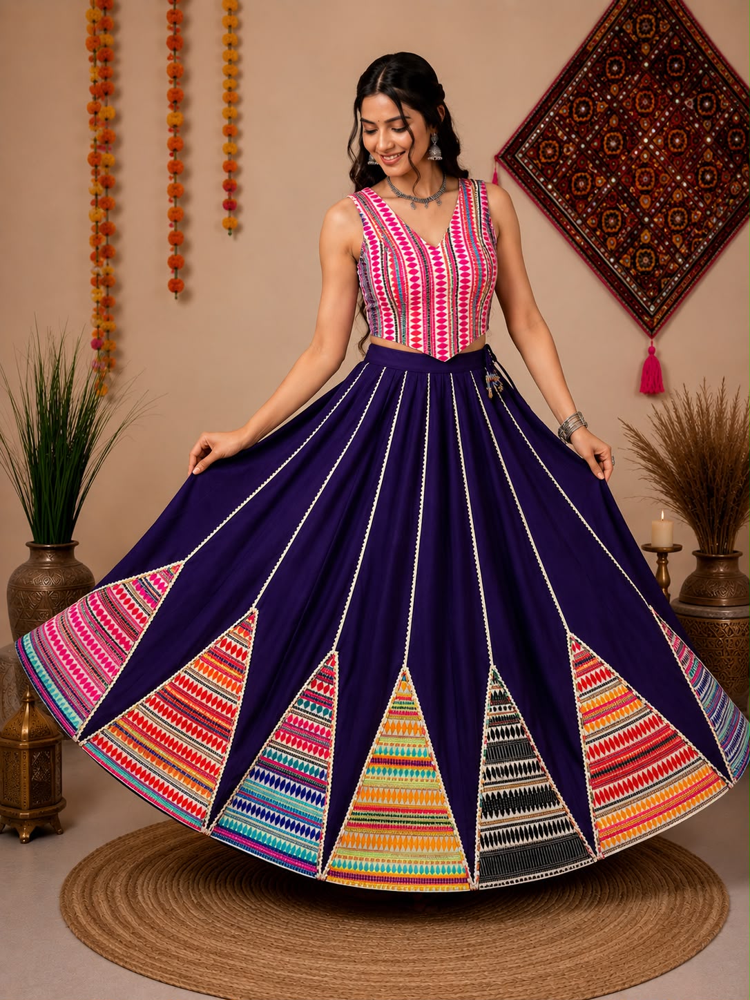 Roman Silk Fabric Skirt With Handloom Work Pyramid - Image 6