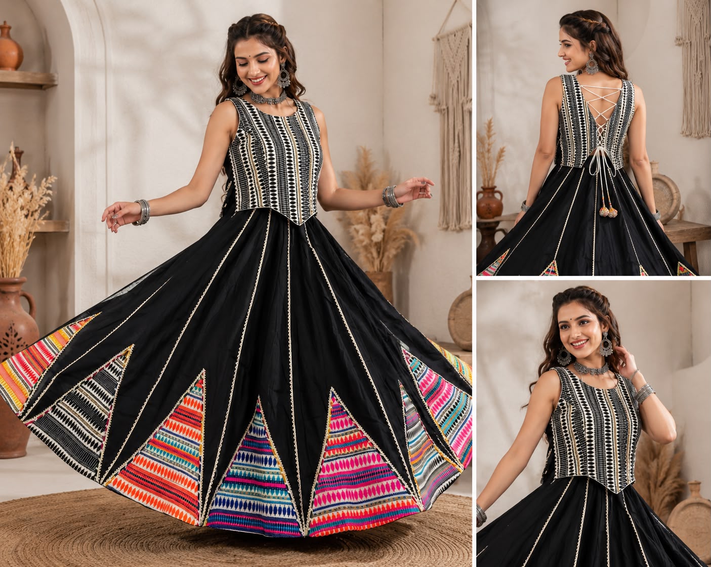 Roman Silk Fabric Skirt With Handloom Work Pyramid - Image 9