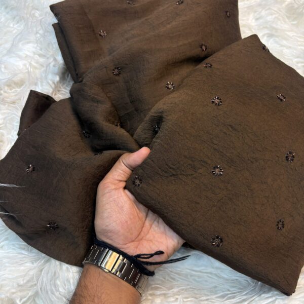 Partywear Crush fabric with coffee beads saree