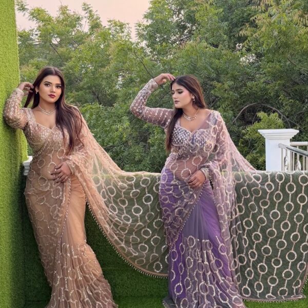 Heavy 5MM Multy & Sequins Embroidery work Saree