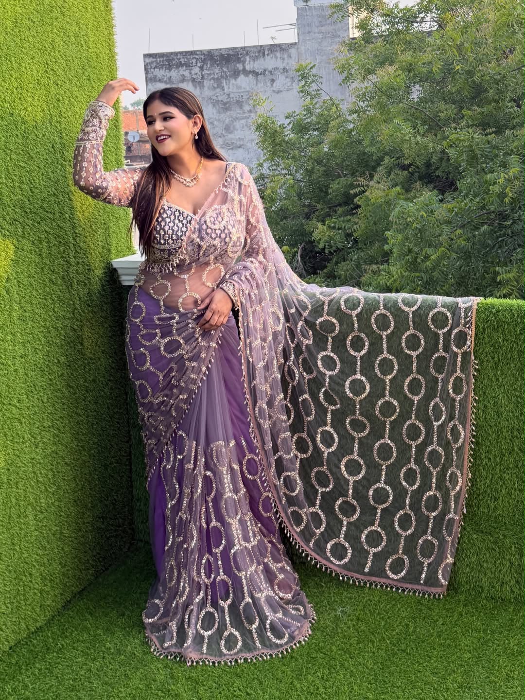 Heavy 5MM Multy & Sequins Embroidery work Saree - Image 3