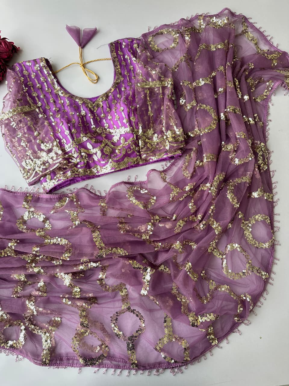 Heavy 5MM Multy & Sequins Embroidery work Saree - Image 5
