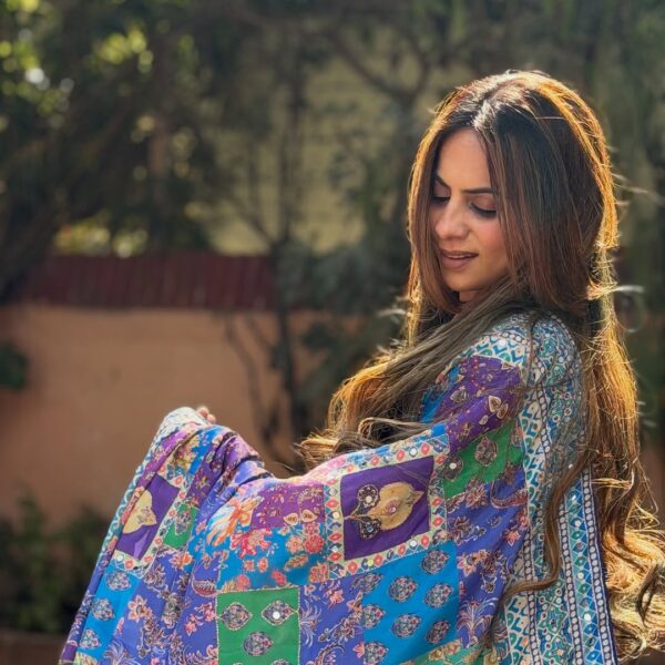 Premium chinon Saree with print with real mirror work