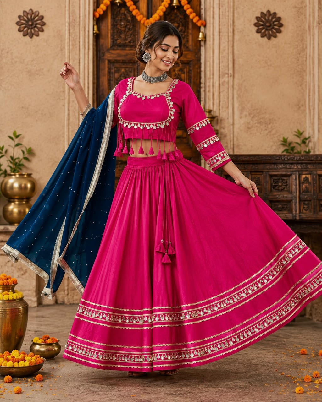 Chinon Georgette Heavy Multi Thread Work Lehenga