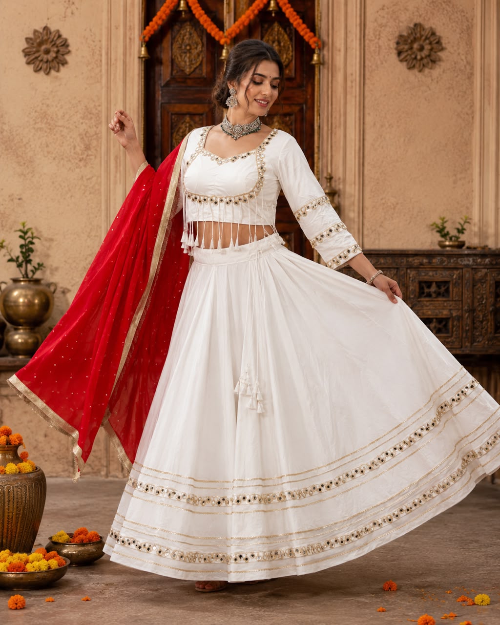 Chinon Georgette Heavy Multi Thread Work Lehenga - Image 3