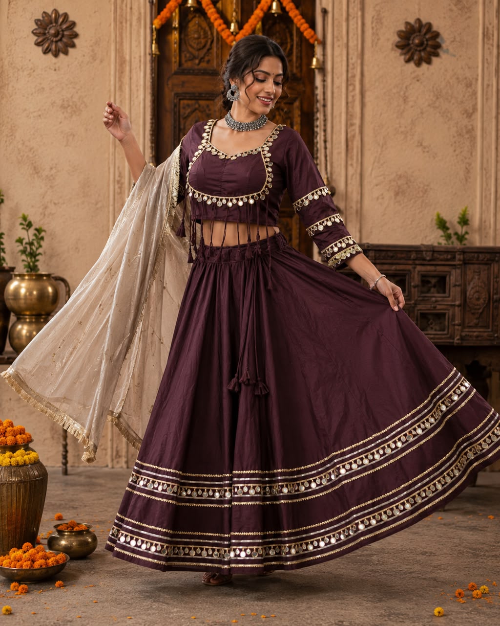 Chinon Georgette Heavy Multi Thread Work Lehenga - Image 4