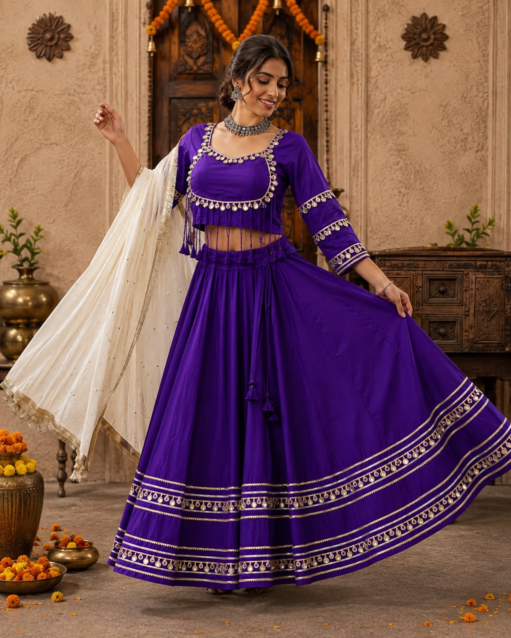 Chinon Georgette Heavy Multi Thread Work Lehenga - Image 2