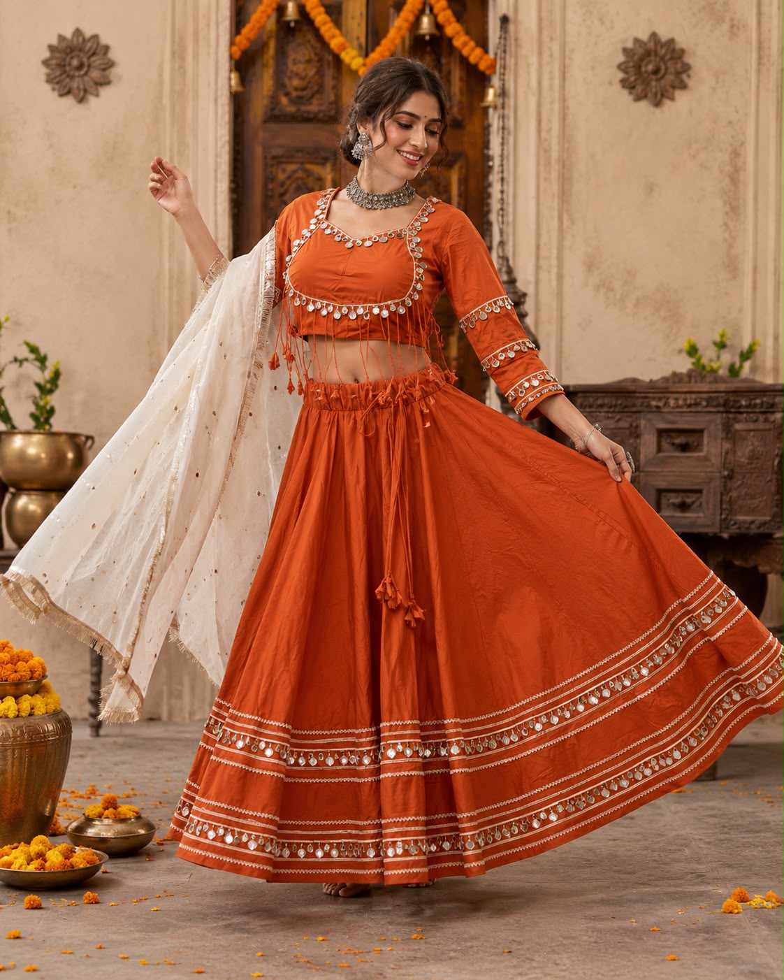 Chinon Georgette Heavy Multi Thread Work Lehenga - Image 7