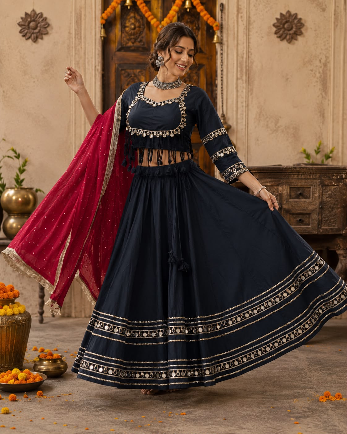 Chinon Georgette Heavy Multi Thread Work Lehenga - Image 6