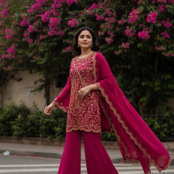 Vichitra Silk Embroidery Kurti and Palazzo