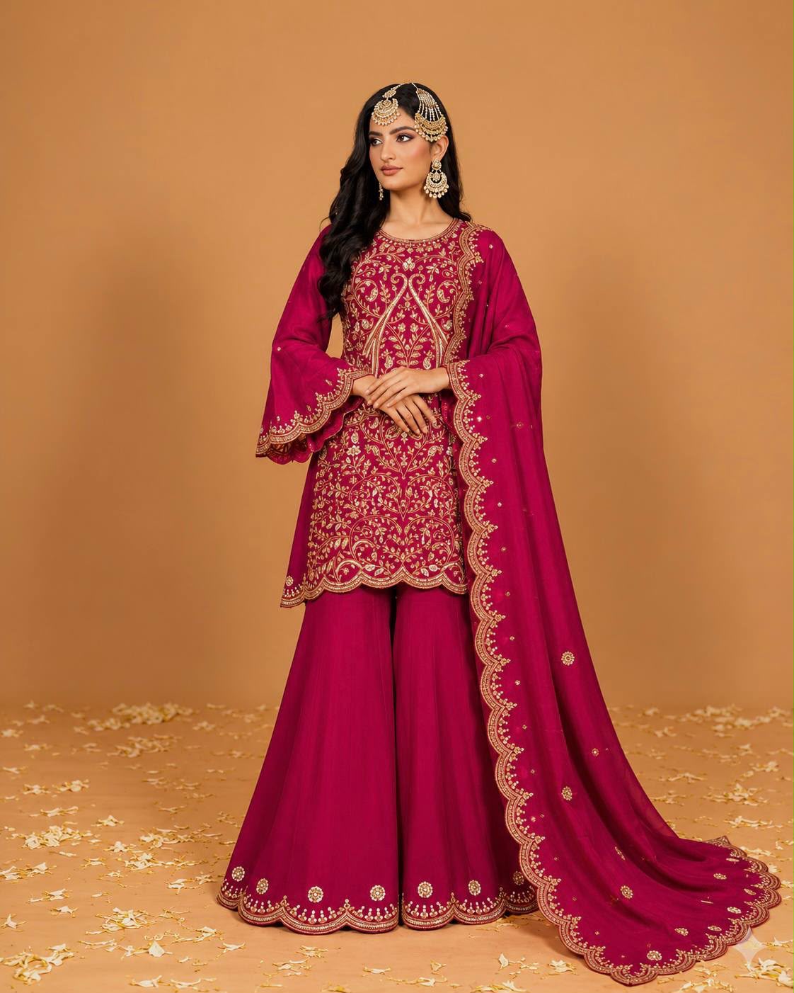 Vichitra Silk Embroidery Kurti and Palazzo - Image 3