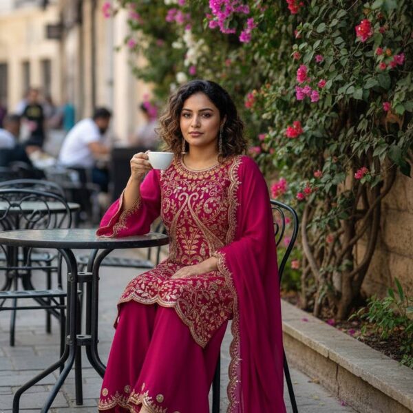 Vichitra Silk Embroidery Kurti and Palazzo