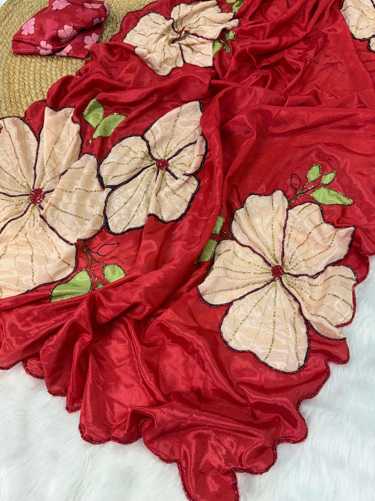 Red Pure Rasmalai Silk Saree - Image 3