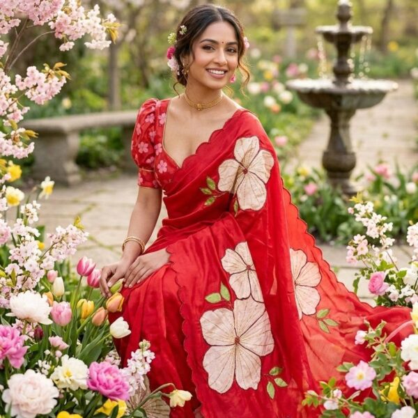 Red Pure Rasmalai Silk Saree