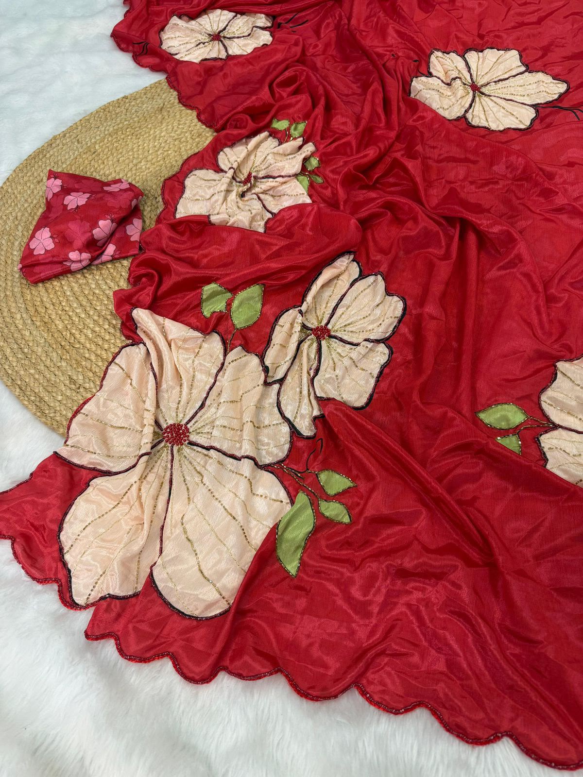 Red Pure Rasmalai Silk Saree - Image 4