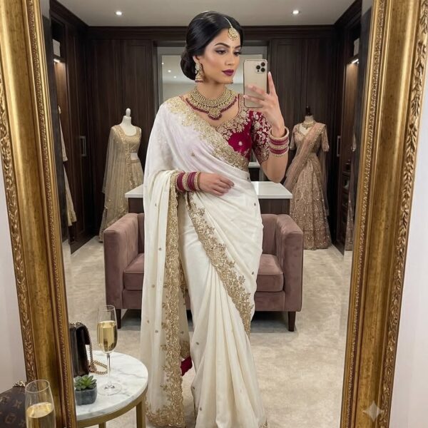 Off-white rangoli silk saree with Work