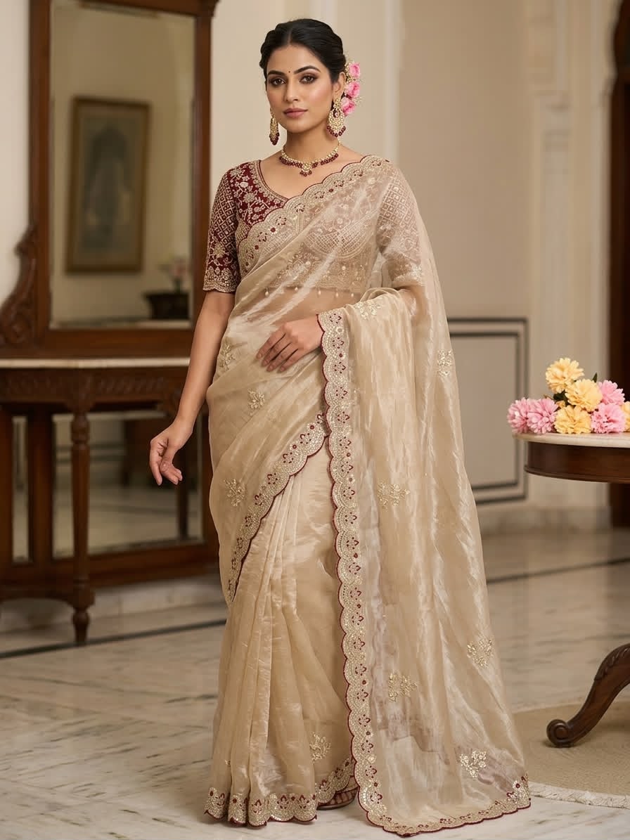 Soft Space Silk Saree with Sequence Work - Image 2