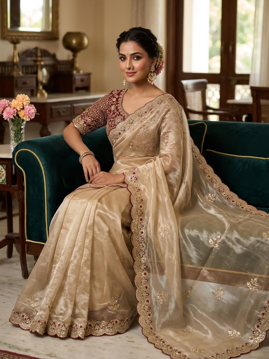 Soft Space Silk Saree with Sequence Work