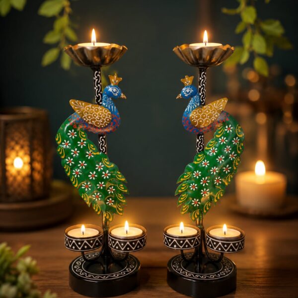 Peacock Diya Tealight Stand (Set of 2)