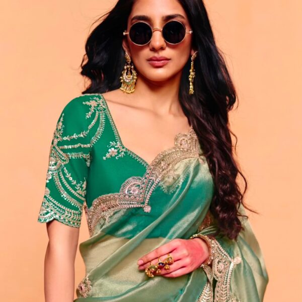 Moss Chiffon Saree with multi-sequence thread work