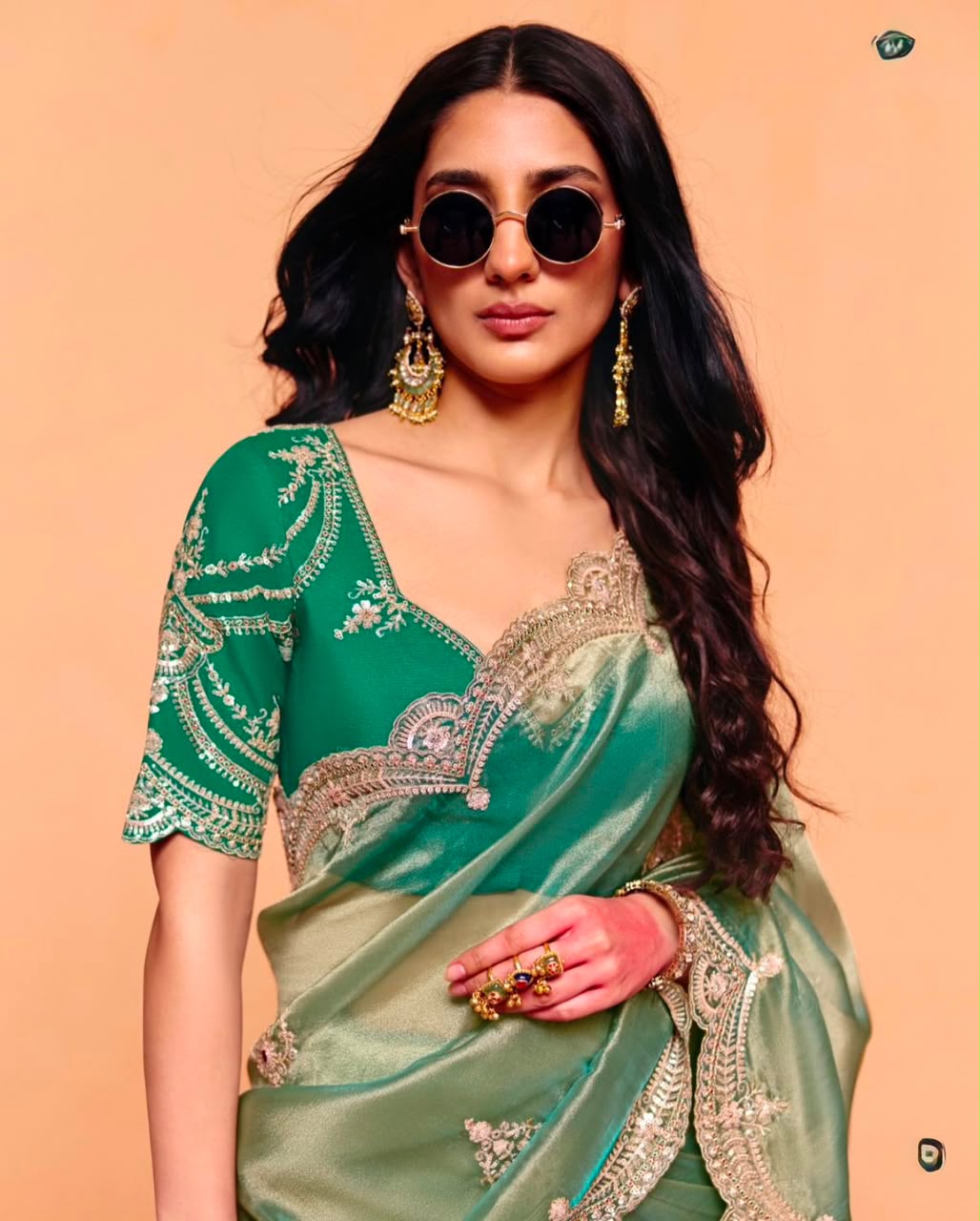 Moss Chiffon Saree with multi-sequence thread work