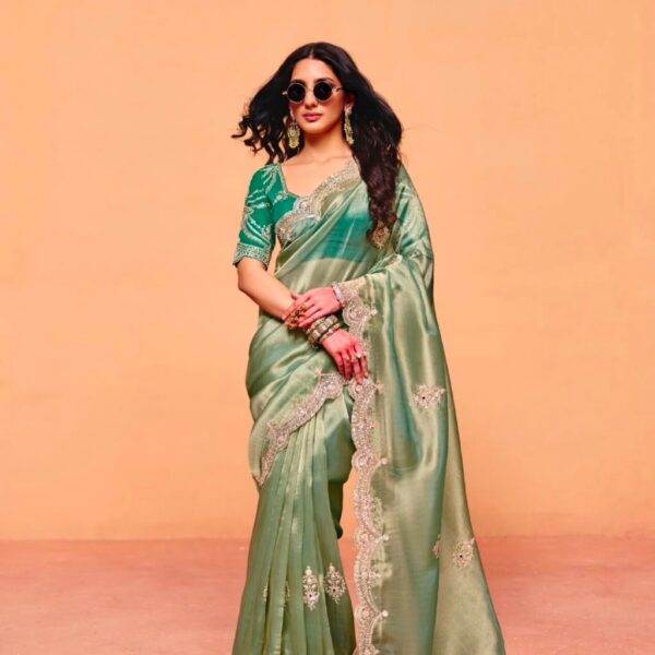 Moss Chiffon Saree with multi-sequence thread work