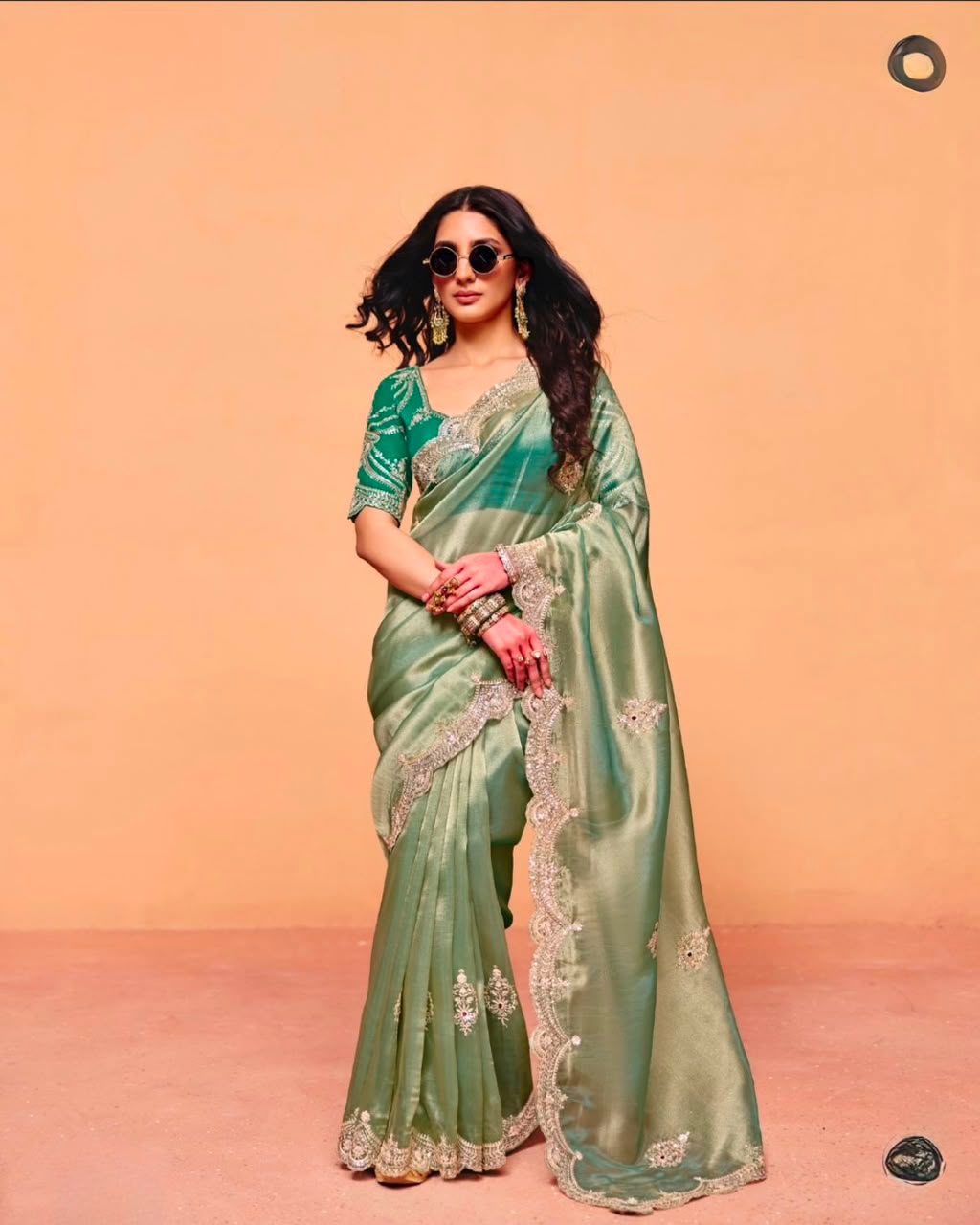 Moss Chiffon Saree with multi-sequence thread work - Image 2