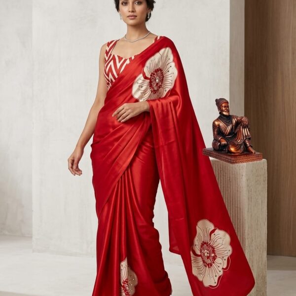 Silk crepe Saree With ethnic floral print and mirrors
