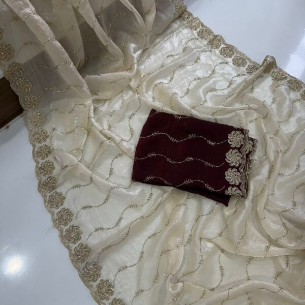 Space Satin Bits Sequence Work Saree