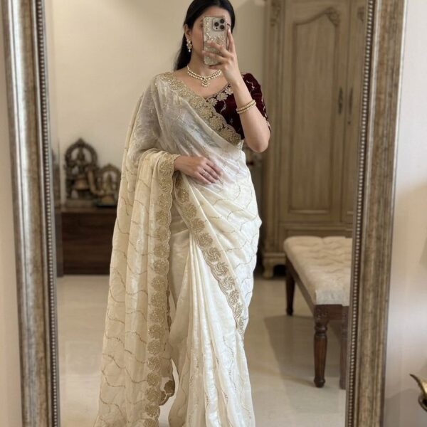Space Satin Bits Sequence Work Saree
