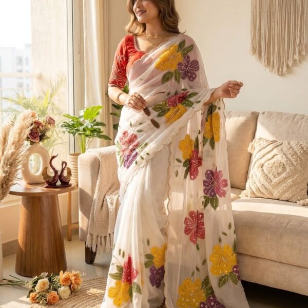 Soft Tebby Silk Saree with Hand Print