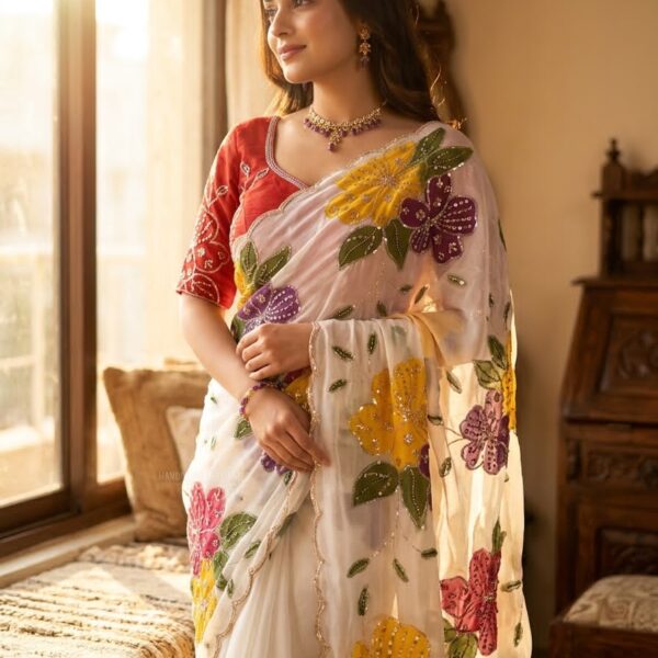Soft Tebby Silk Saree with Hand Print