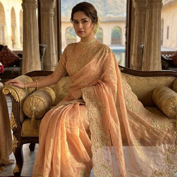 Space Satin Saree with threads & Sequins Work