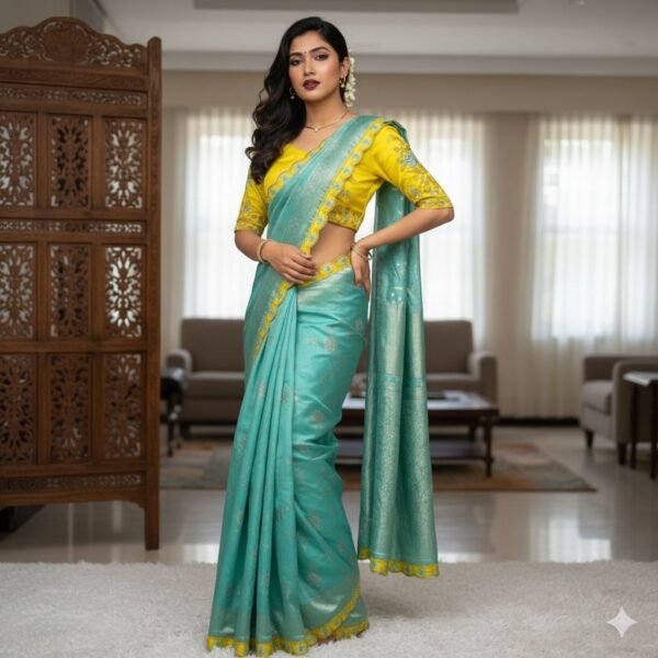 Sluggish Green Zari Work Based Saree