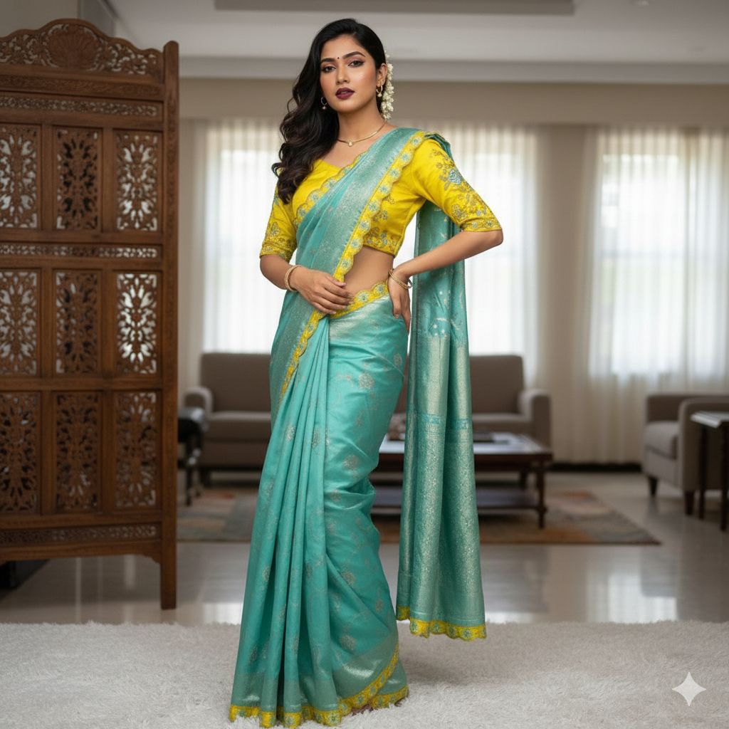 Sluggish Green Zari Work Based Saree - Image 2