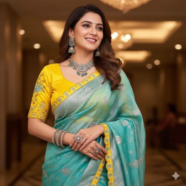 Sluggish Green Zari Work Based Saree