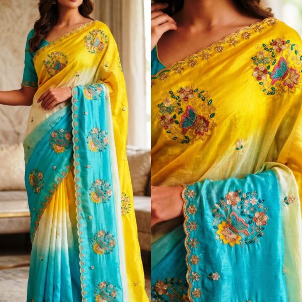 Pure soft pedding concept saree with handwork