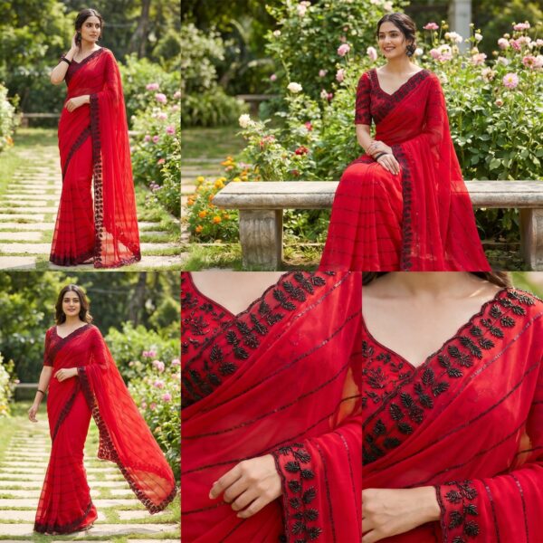 Pure Fox Georgette With Black Beads Work