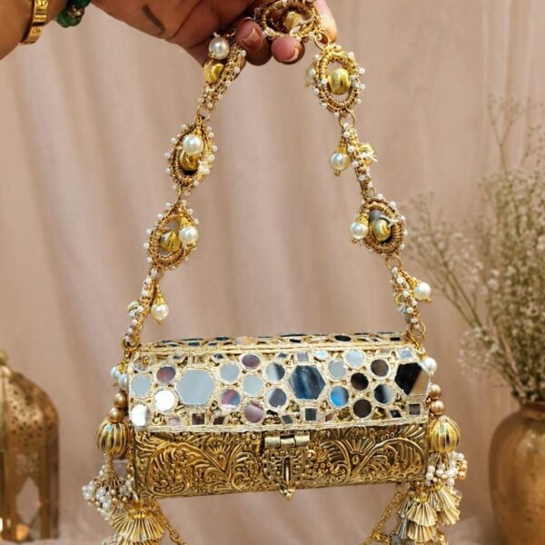 Hand carved German gold clutch with mirror