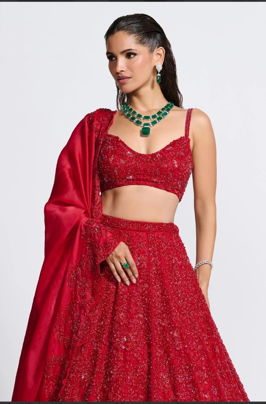 Red Premium Vichitra Silk Embellished Lehenga