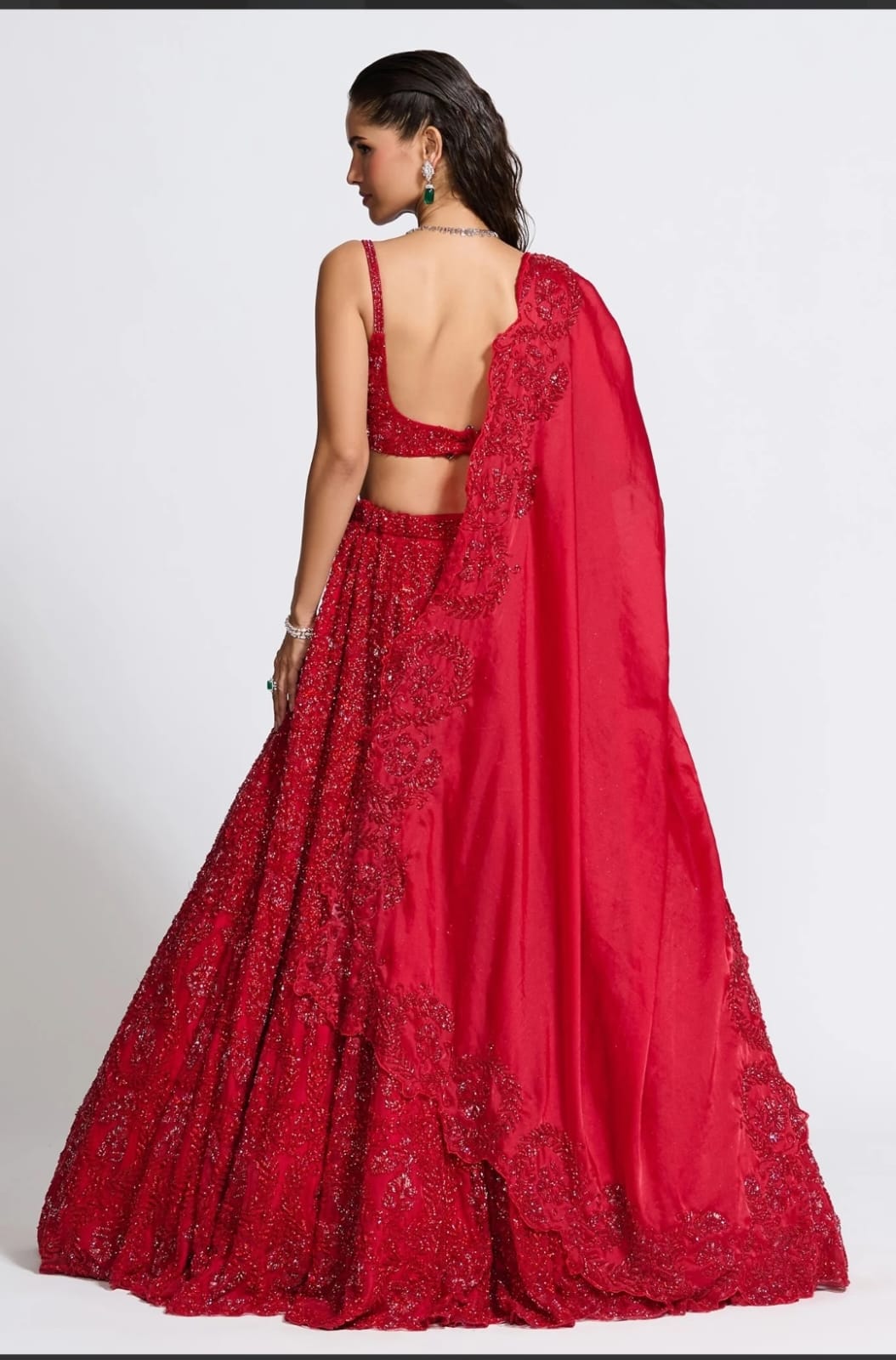Red Premium Vichitra Silk Embellished Lehenga - Image 3