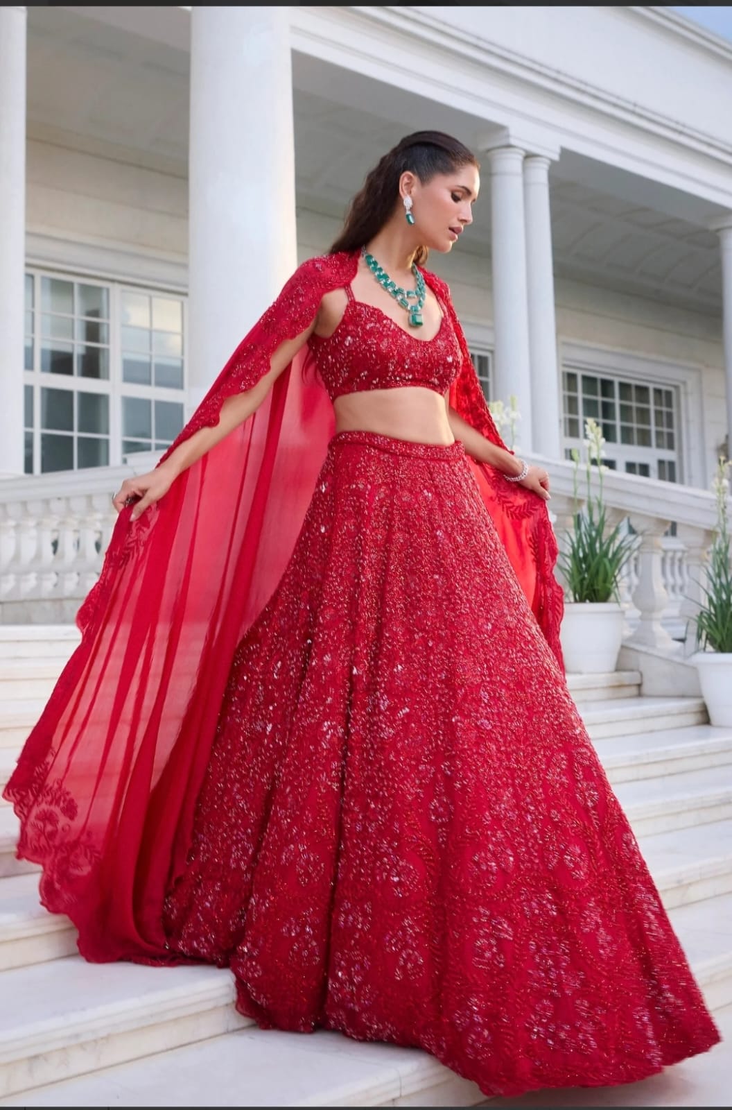 Red Premium Vichitra Silk Embellished Lehenga - Image 2