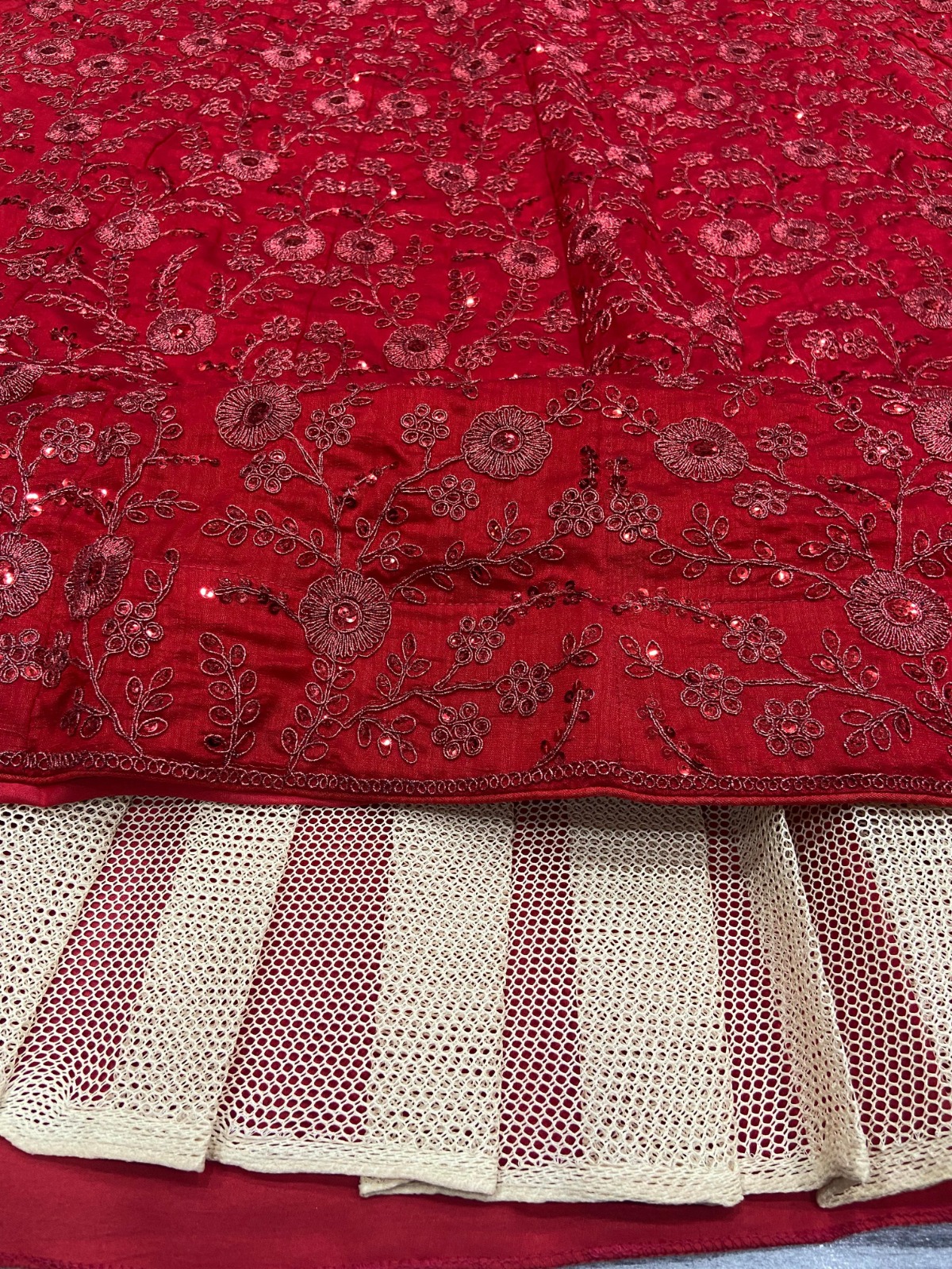 Red Premium Vichitra Silk Embellished Lehenga - Image 5