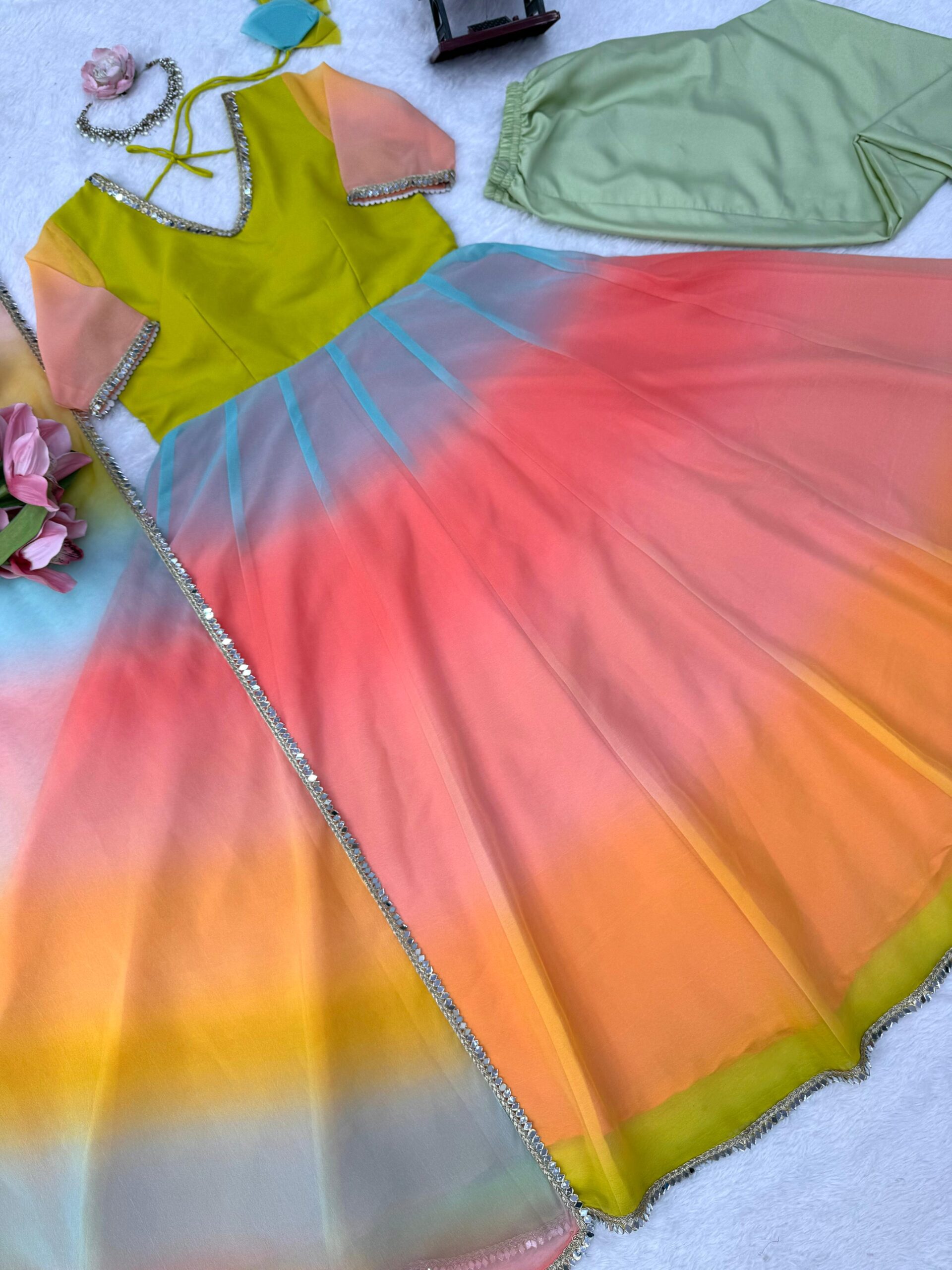 Multi Colour Georgette Anarkali Dress - Image 4