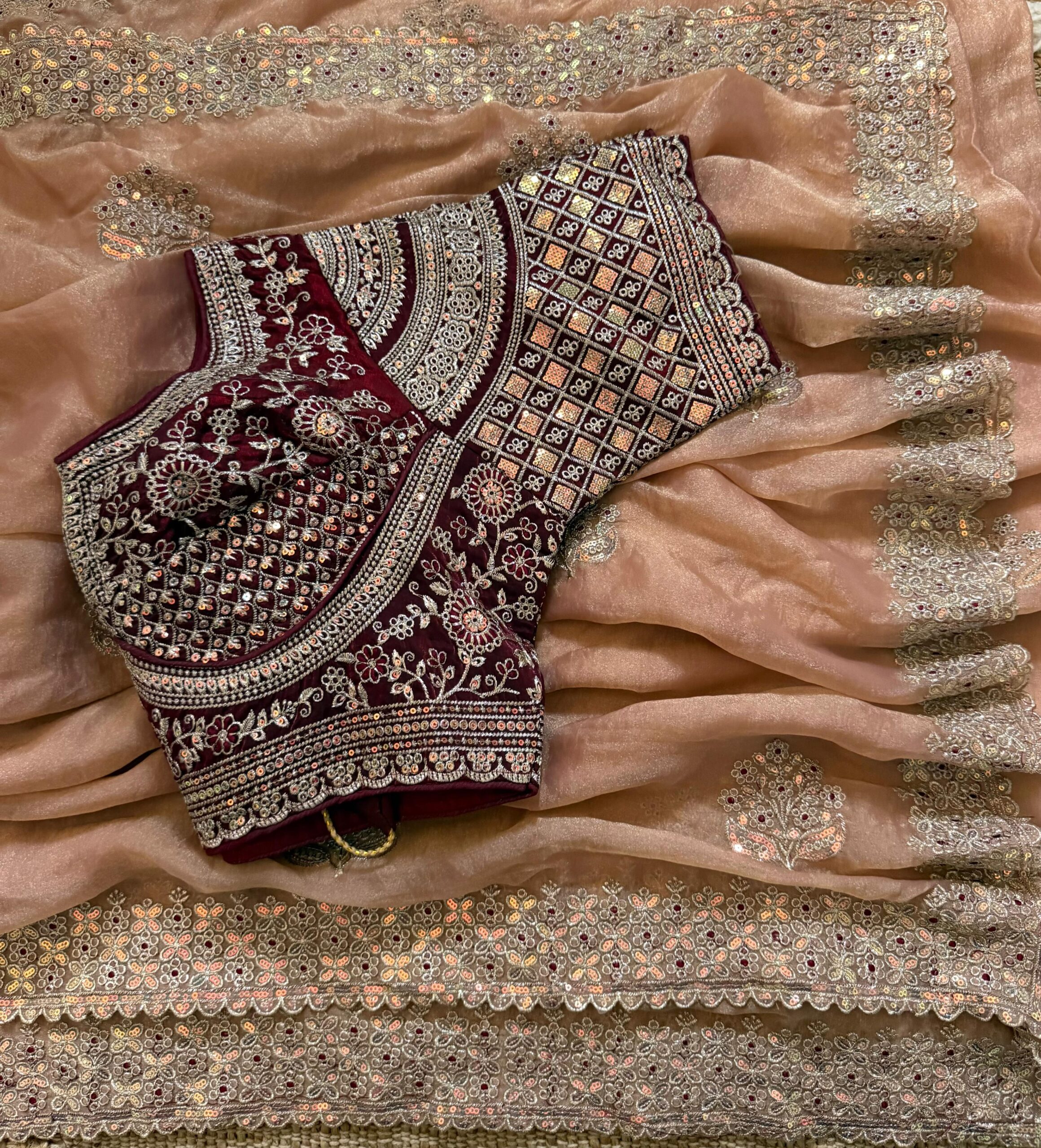 Lightweight moss chiffon saree with multi-sequence - Image 5